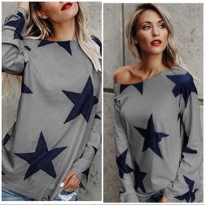 RESTOCK!LILY CHARCOAL grey star off shoulder- Top